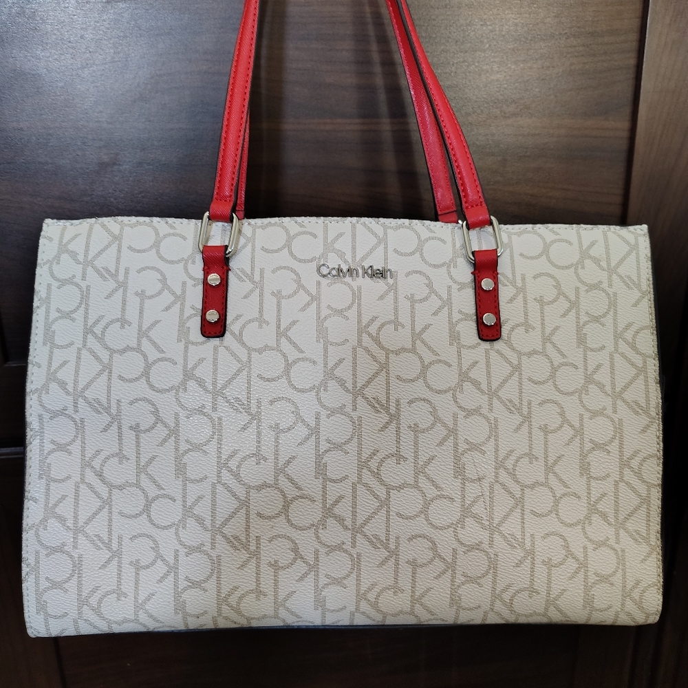 Calvin Klein Beige and Red Tote Bag